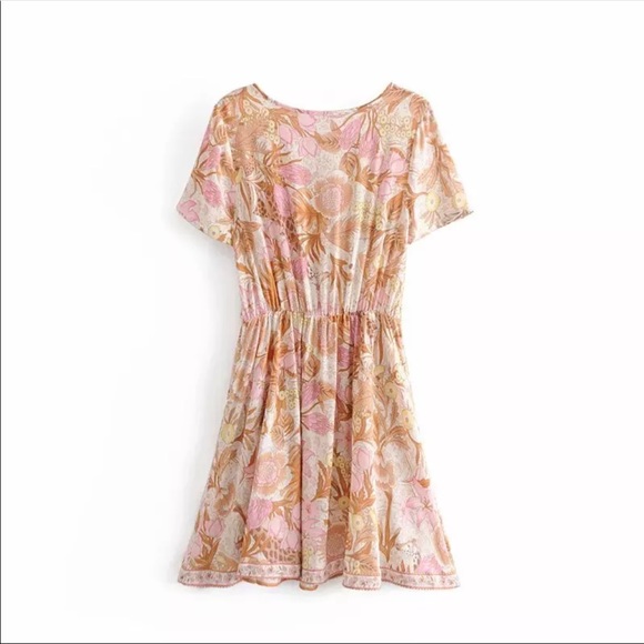 Boho Gypsy Jungle Floral Mini Dress Babydoll Tunic hippie free spirit bohemian - Picture 11 of 12